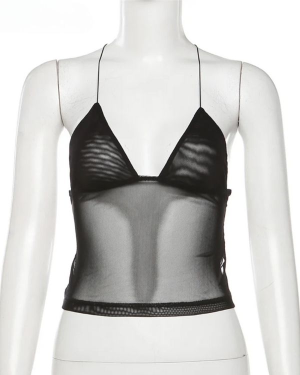 Mesh Crop Top mit Schmetterling Symbolen 