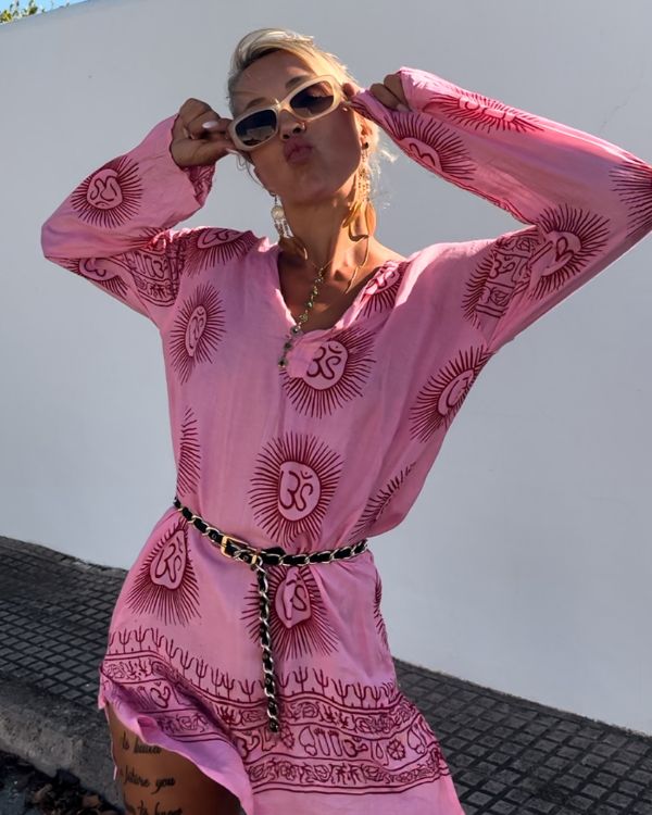 Rosa Kurte mit Om Zeichen in pink - Boho India Fashion Bekleidung 