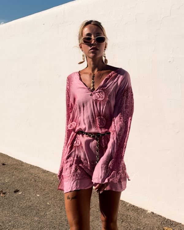 Rosa Pinket Damen Kurta mit Om Zeichen - Boho Sommer Damen Fashion