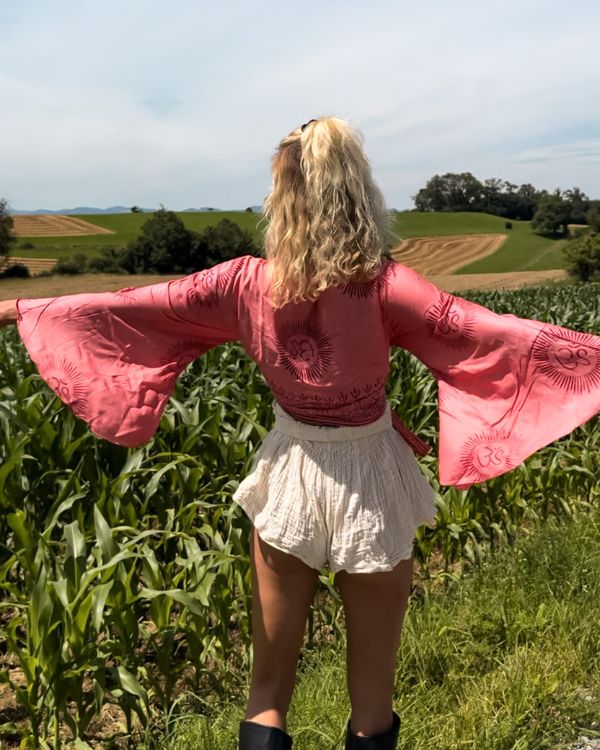 Boho Chic Om Bluse mit weiten Fledermausärmel 