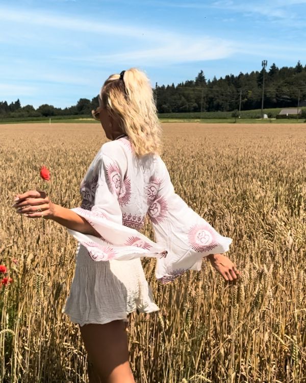 Boho Chic Sommer Bluse Shirt zum wickeln und mit weiten Fledermausärmel 