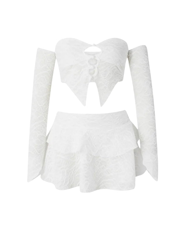 „Anais“ Crop-Top und Rock Set in weiss - Boho Hippie Chic Set