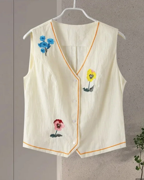 Damen Gilet ohne Ärmel mit Blumen Stickerei 